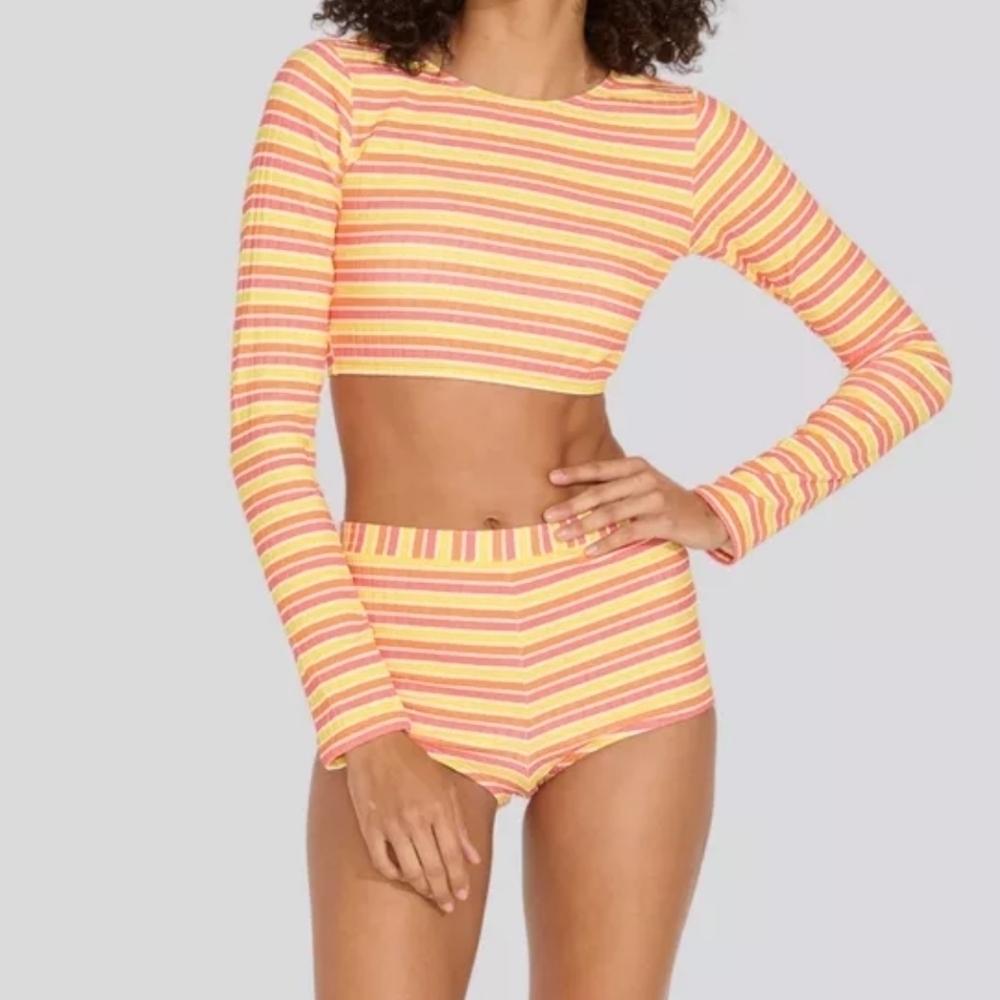 New Solid & Striped The Nola Ribbed Rashguard Sorbet Stripe Nwt Medium